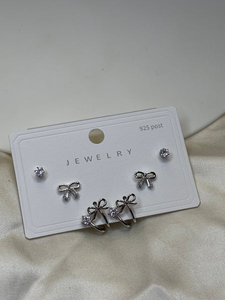 Silver Charm Trio Earrings Set