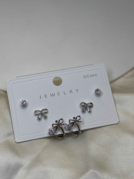 Silver Charm Trio Earrings Set