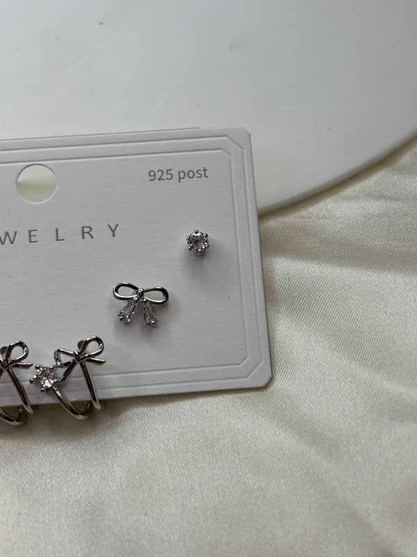 Silver Charm Trio Earrings Set