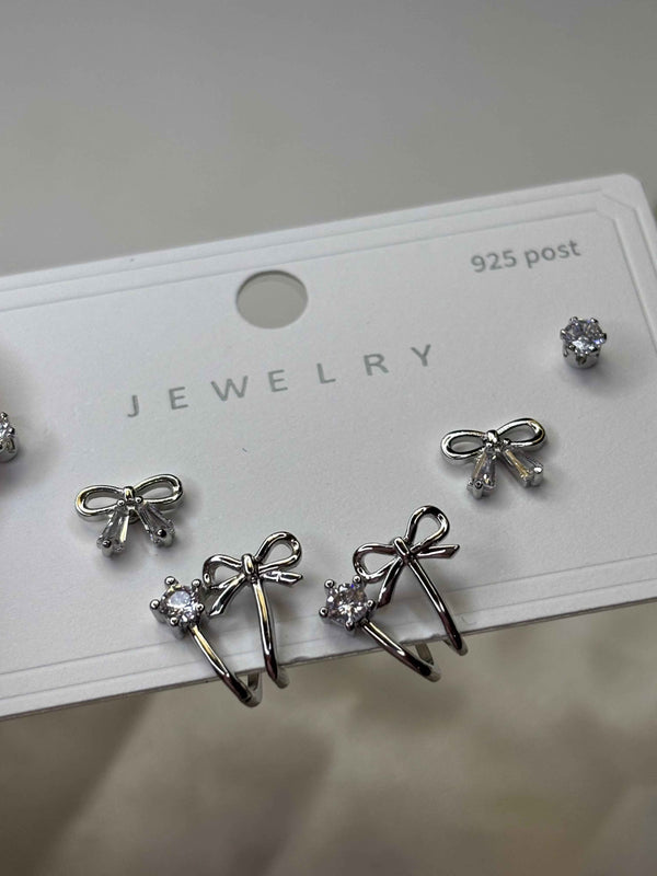Silver Charm Trio Earrings Set