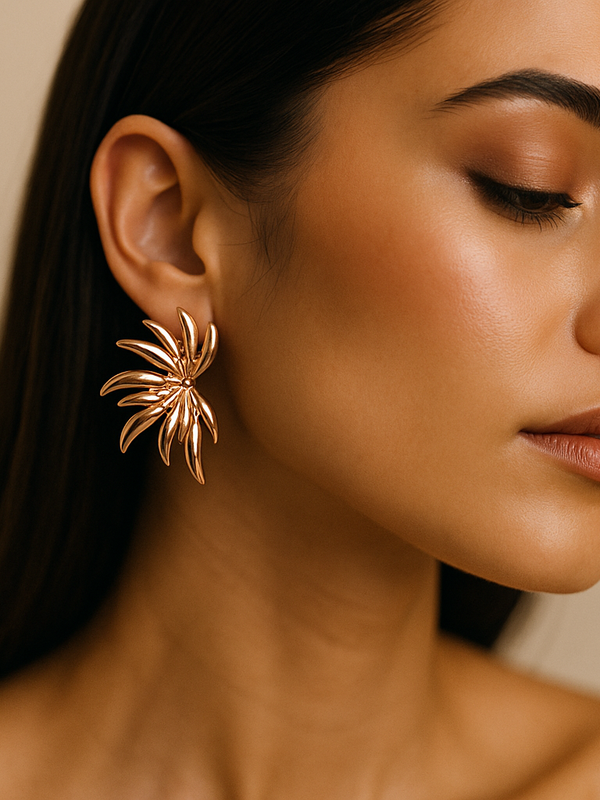 Feather Gold Plated Stud Earrings - Kridha