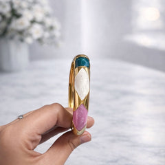 Blush Teal Elegance Enamel Gold Bangle
