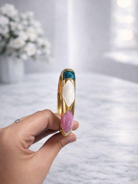 Blush Teal Elegance Enamel Gold Bangle
