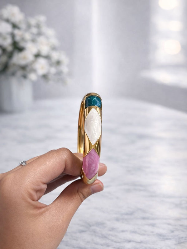 Blush Teal Elegance Enamel Gold Bangle