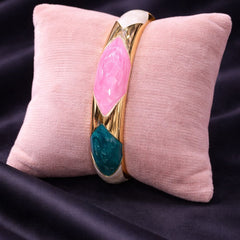 Blush Teal Elegance Enamel Gold Bangle