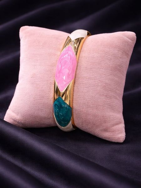 Blush Teal Elegance Enamel Gold Bangle