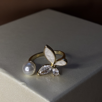 Butterfly Pearl Gold Plated Ring