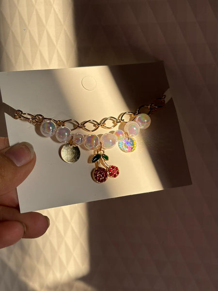 Cherry Pearl Charm Bracelet