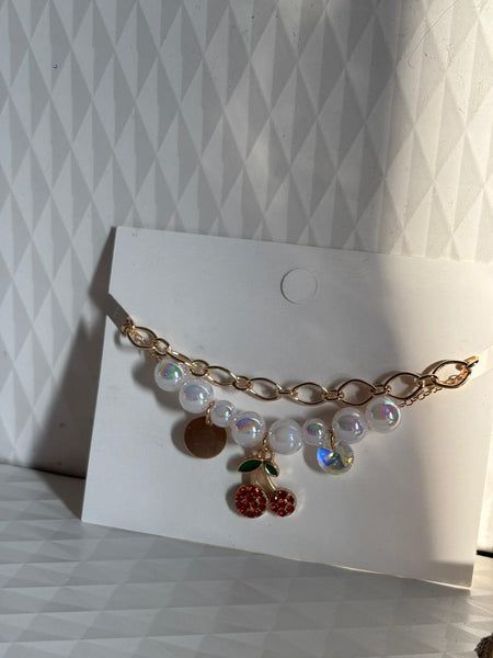 Cherry Pearl Charm Bracelet