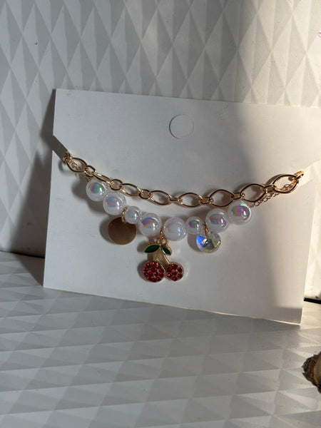 Cherry Pearl Charm Bracelet