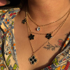 Golden Black Floral Layered Pendant Necklace