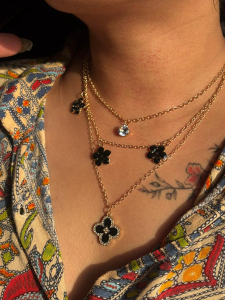 Golden Black Floral Layered Pendant Necklace