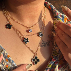 Golden Black Floral Layered Pendant Necklace