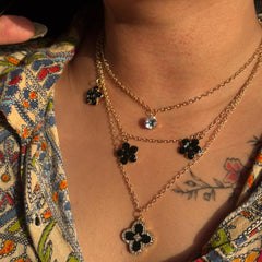 Golden Black Floral Layered Pendant Necklace