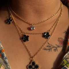 Golden Black Floral Layered Pendant Necklace