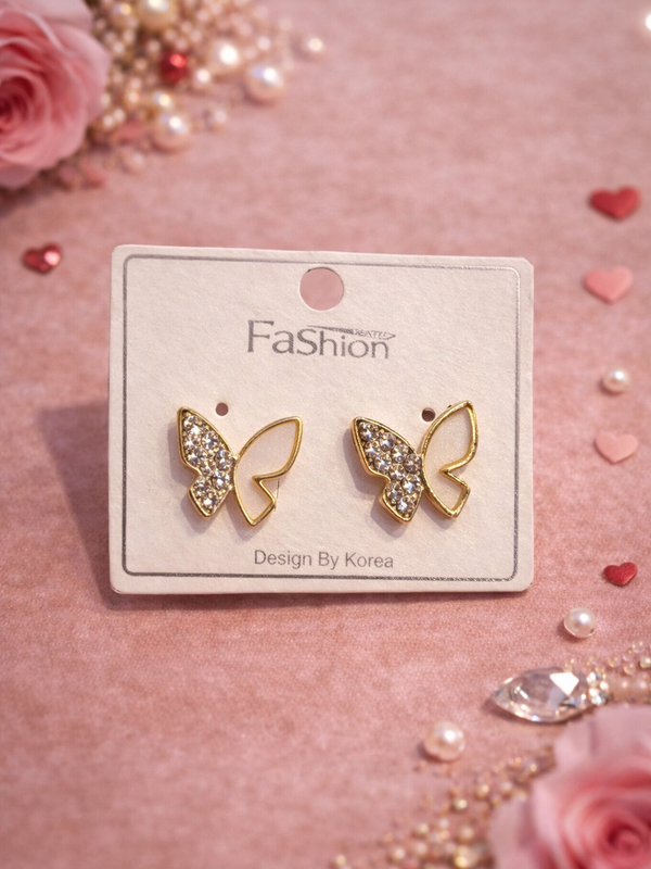 Golden Butterfly Crystal Stud Earrings