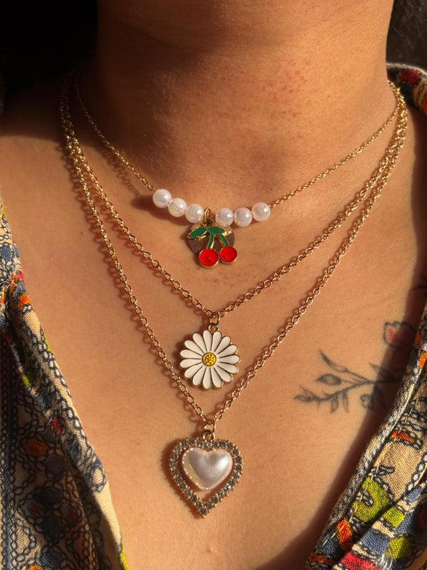 Golden Cherry Pearl Layered Pendant Necklace