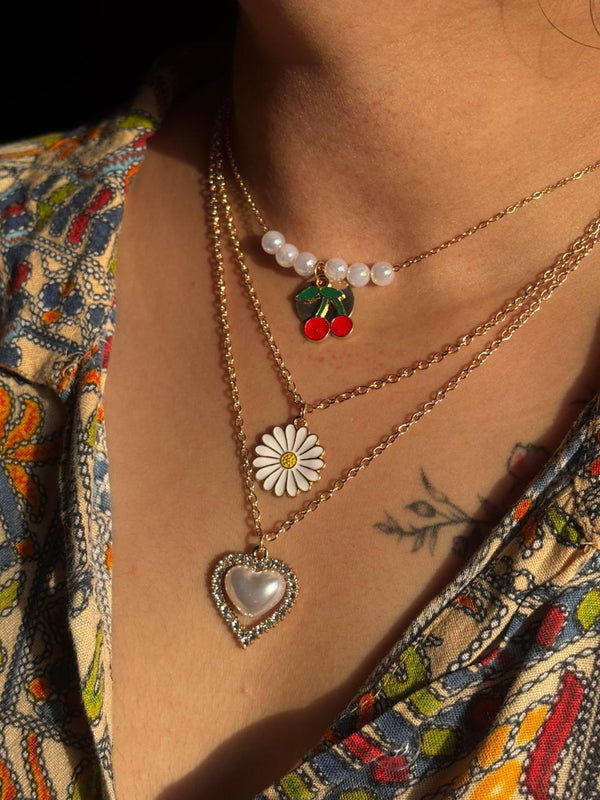 Golden Cherry Pearl Layered Pendant Necklace