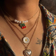 Golden Cherry Pearl Layered Pendant Necklace