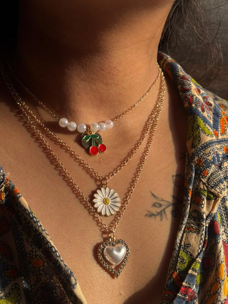 Golden Cherry Pearl Layered Pendant Necklace