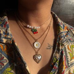 Golden Cherry Pearl Layered Pendant Necklace