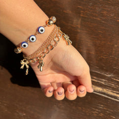 Golden Evil Eye Bow Charm Layered Bracelet