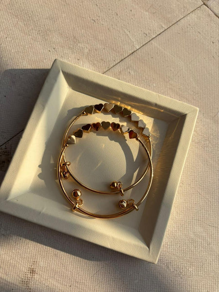 Golden Heart Charm Adjustable Bracelet Set