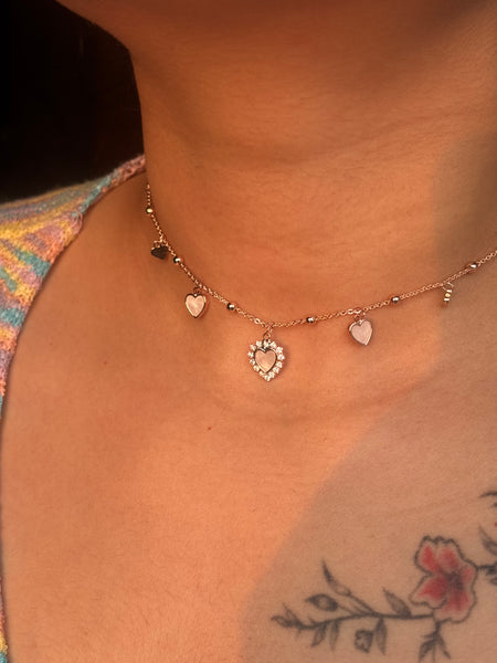 Golden Heart Charm Choker Set
