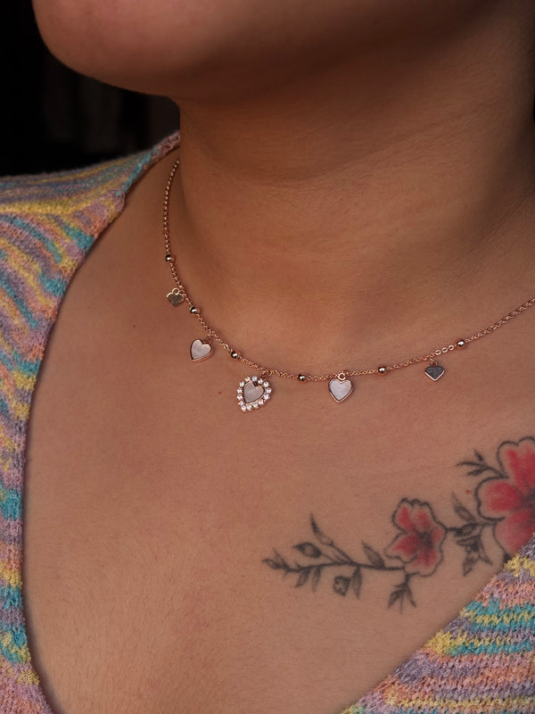 Golden Heart Charm Choker Set