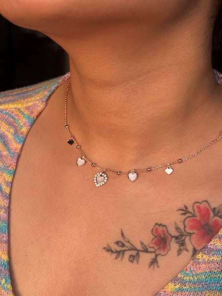 Golden Heart Charm Choker Set