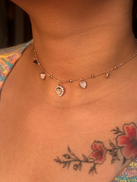 Golden Heart Charm Choker Set