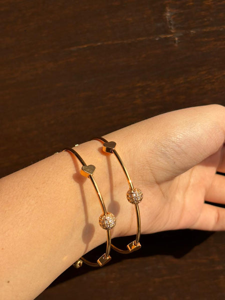 Golden Heart Slider Bracelet with Crystal Beads AD