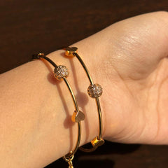 Golden Heart Slider Bracelet with Crystal Beads AD