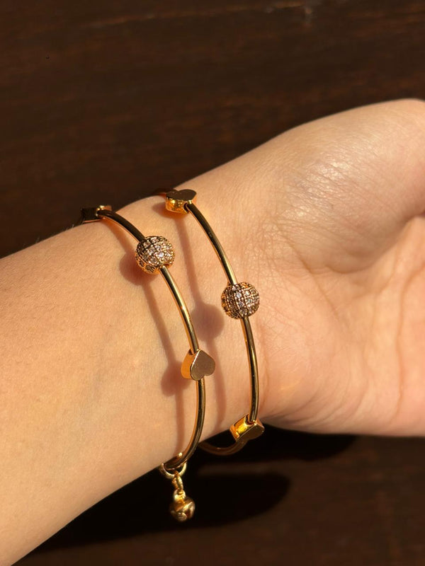 Golden Heart Slider Bracelet with Crystal Beads AD