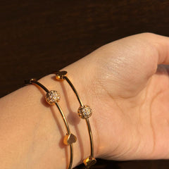 Golden Heart Slider Bracelet with Crystal Beads AD