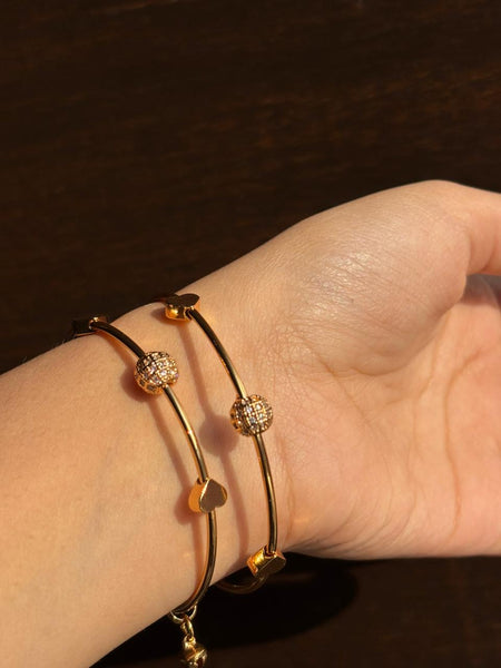 Golden Heart Slider Bracelet with Crystal Beads AD