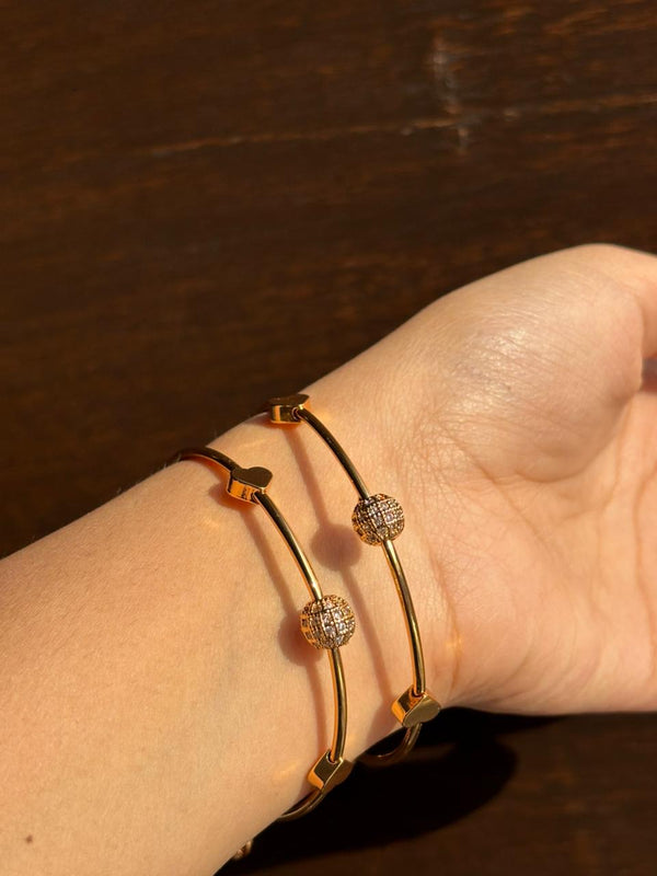 Golden Heart Slider Bracelet with Crystal Beads AD