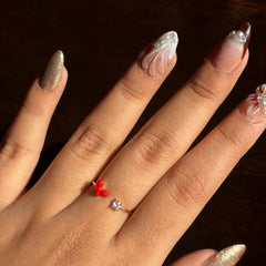 Golden Red Butterfly Crystal Adjustable Ring