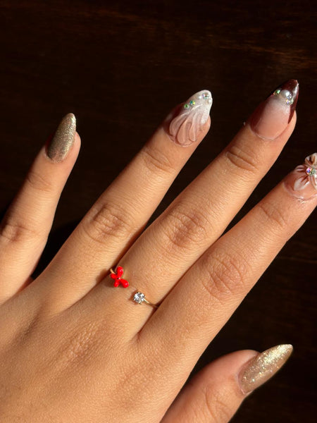 Golden Red Butterfly Crystal Adjustable Ring