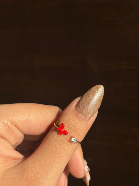 Golden Red Butterfly Crystal Adjustable Ring