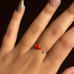 Golden Red Butterfly Crystal Adjustable Ring