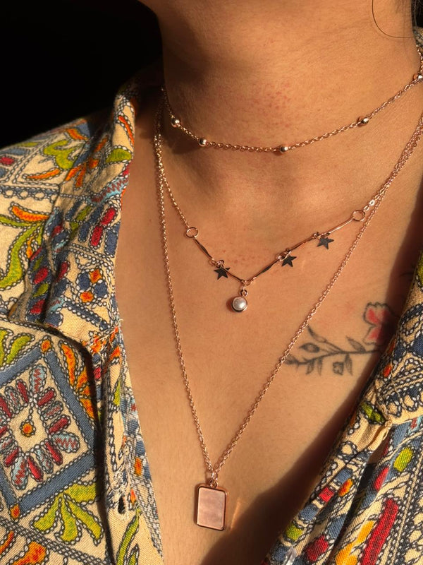 Golden Star Pearl Layered Pendant Necklace