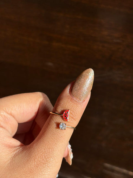 Golden Watermelon Crystal Adjustable Ring