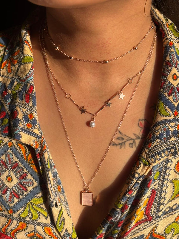 Golden Star Pearl Layered Pendant Necklace