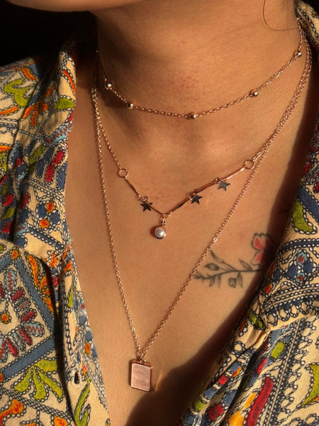 Golden Star Pearl Layered Pendant Necklace