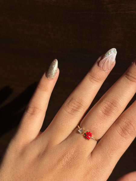 Golden Ladybug Crystal Adjustable Ring