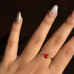 Golden Ladybug Crystal Adjustable Ring
