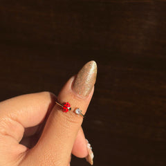 Golden Ladybug Crystal Adjustable Ring