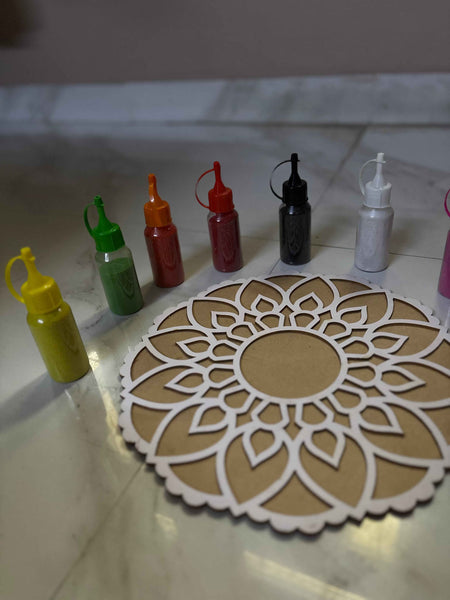 Rangoli Stencil with Colors + 4 Free Diya