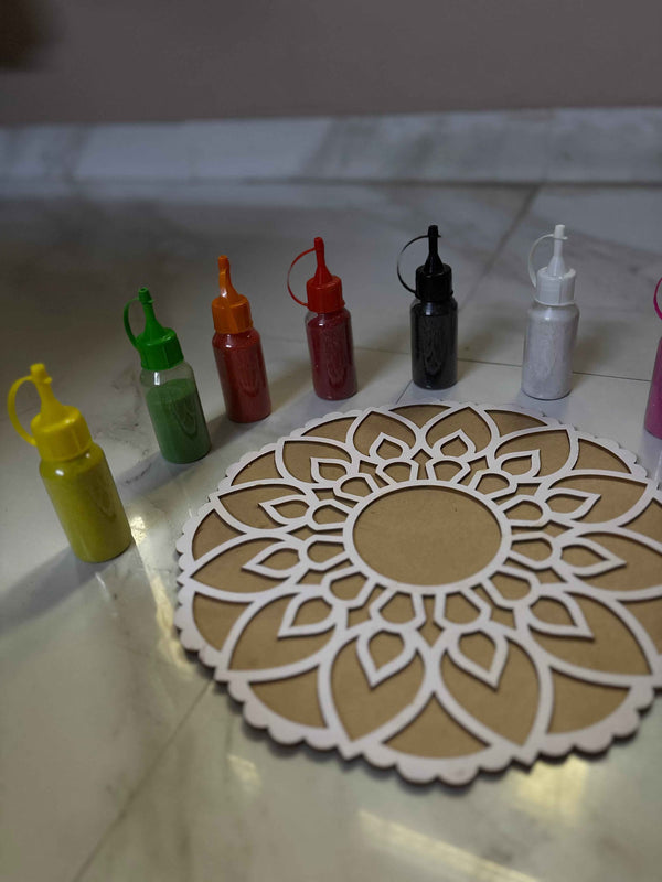 Rangoli Stencil with Colors + 4 Free Diya